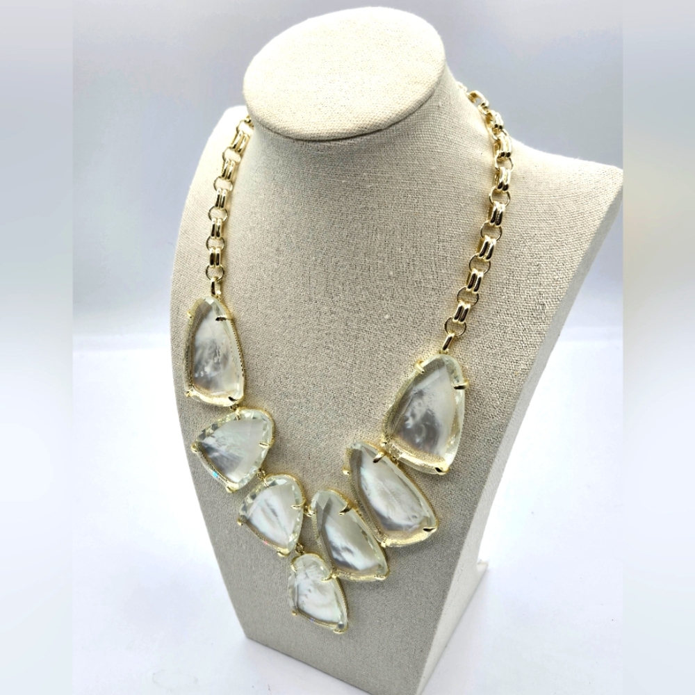 KENDRA SCOTT Harlow Statement Necklace Gold Plated Whte Mother of Pearl - Picture 4 of 8